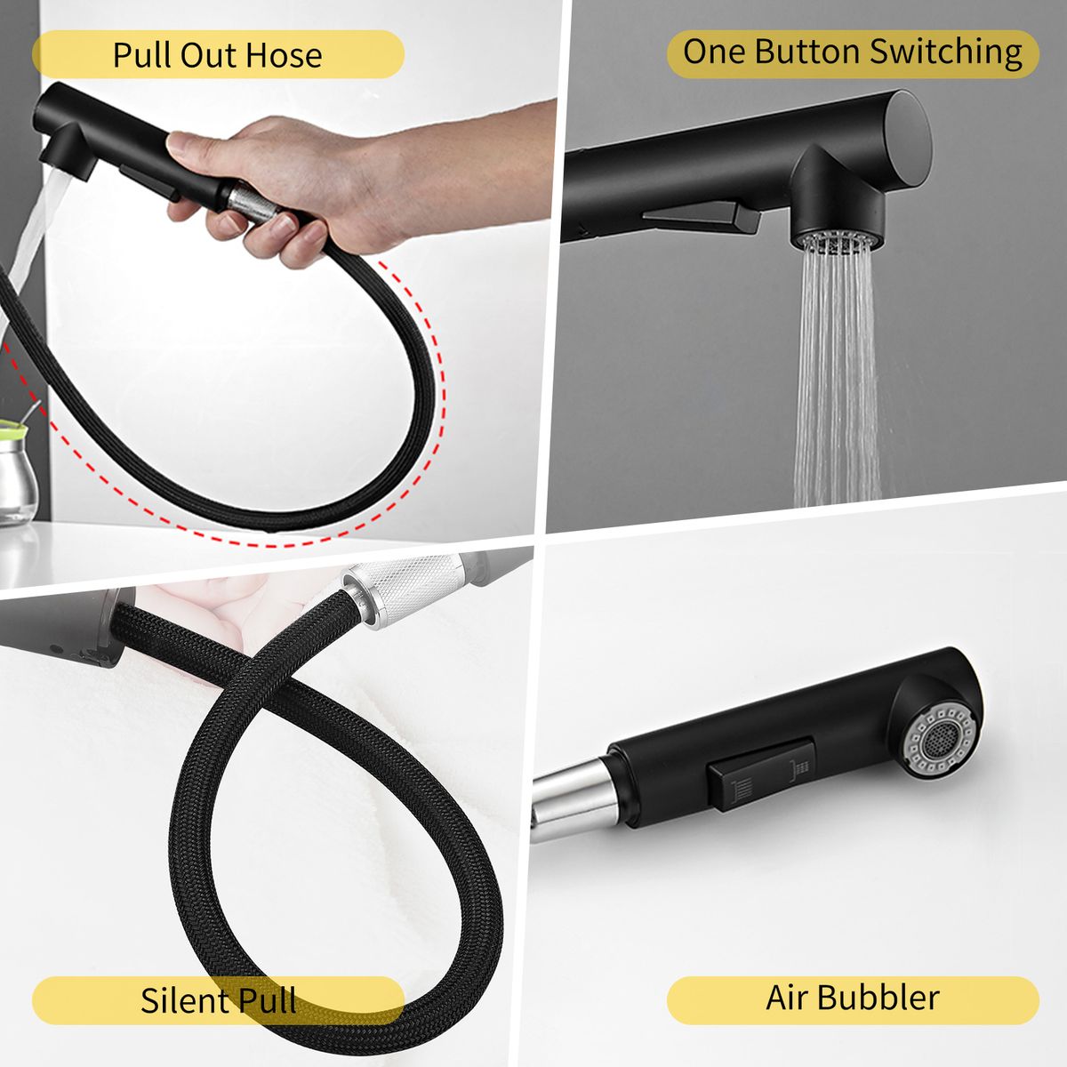 360°Swivel Pull Out Kitchen Faucets With 2 Spray Modes