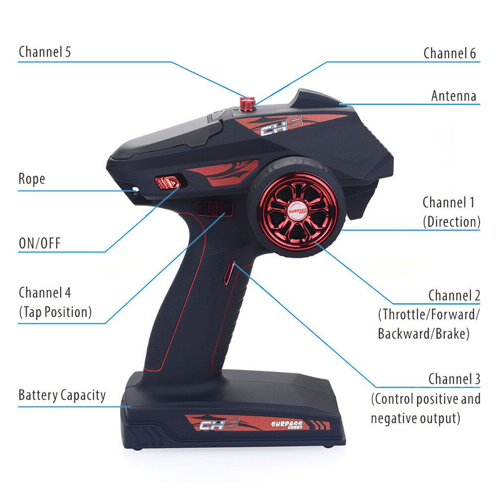 Share To: Surpass Hobby CH6 2.4G 4CH Super Response Transmitter Remote Control With Receiver For RC Car Boat Tank Water Skateboard