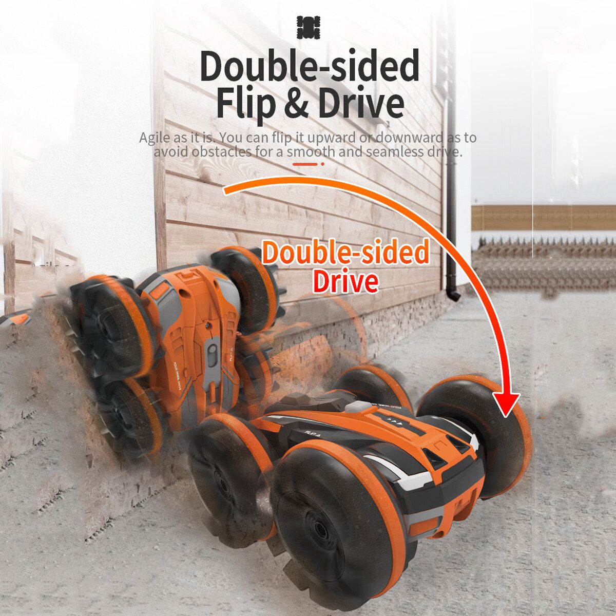 Double-sided Stunt RC Car 2.4G High Speed Fast Remote Controlled Water Land Toys Orange