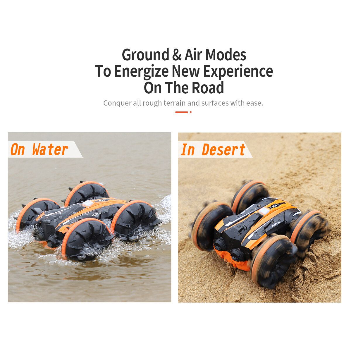 Double-sided Stunt RC Car 2.4G High Speed Fast Remote Controlled Water Land Toys Orange