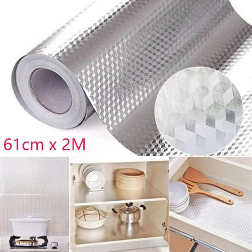 Self Adhesive Oil And Waterproof Aluminum Foil With Diamond Pattern - 61cm X 2m - Silver