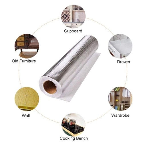 Self Adhesive Oil And Waterproof Aluminum Foil With Diamond Pattern - 61cm X 2m - Silver