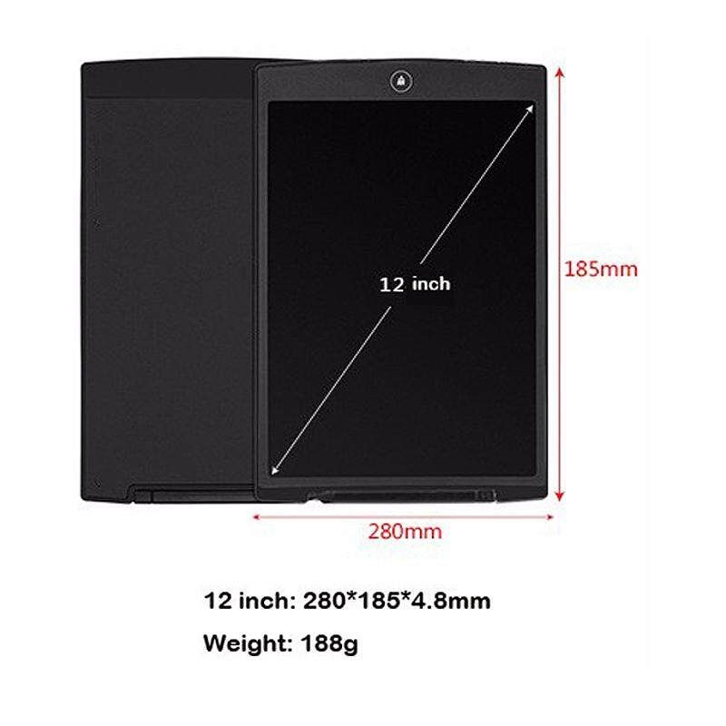 12'' Digital LCD Writing Drawing Tablet Board Pad Kids Notepad Writer Black (black)