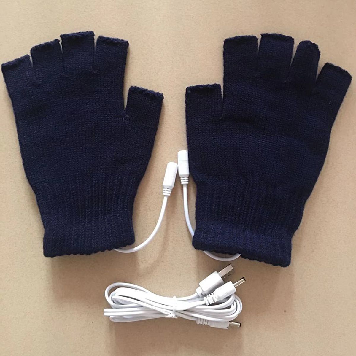 1 Pair Electric Gloves Knitted Warm Heated Thermal Gloves Blue