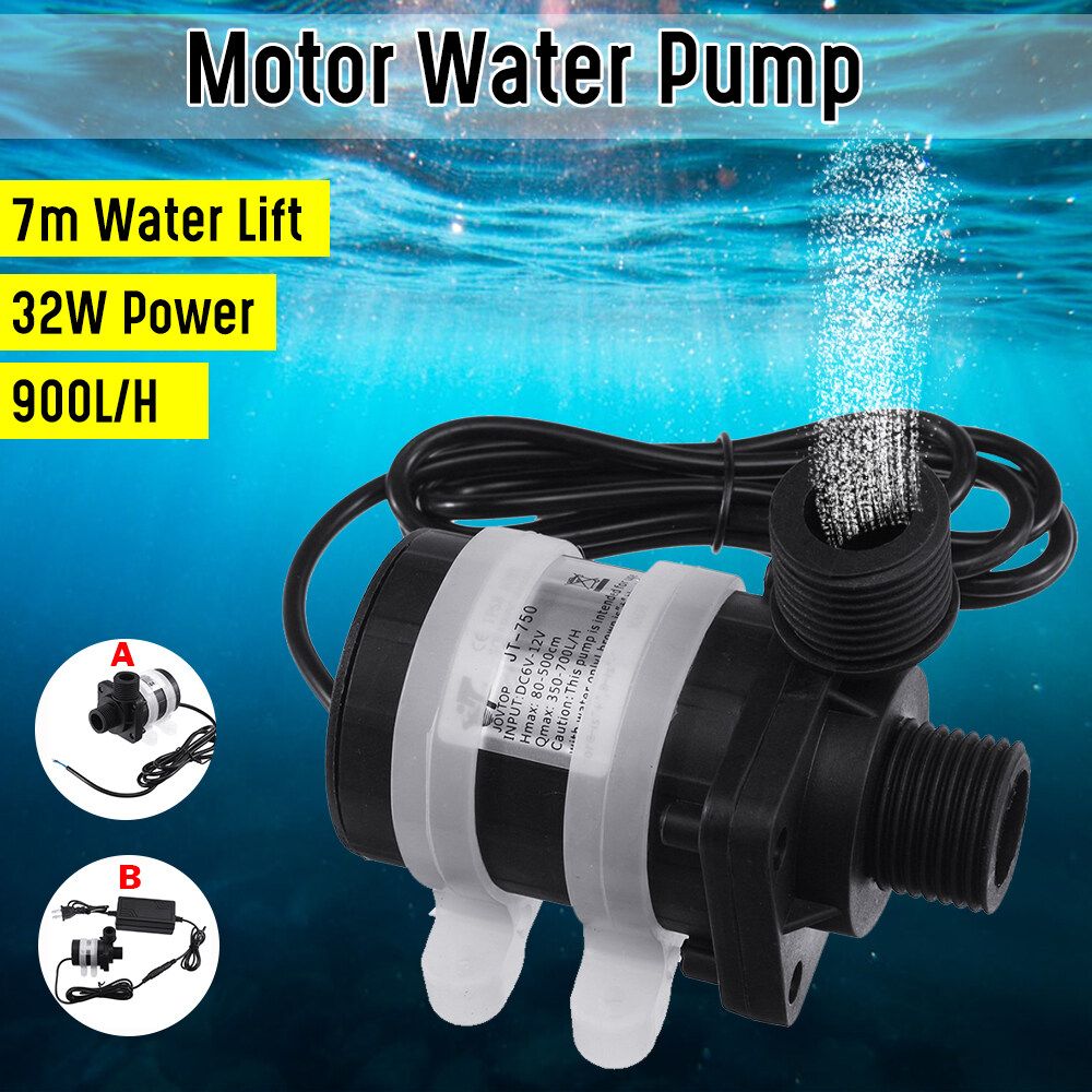 12V Brushless Water Pump 1/2 Centrifugal Peripheral For Aquarium Pond 32W With Adapter [Black]