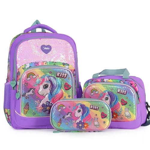 Girls Unicorn Sequins Water-proof Sturdy School Bag Set