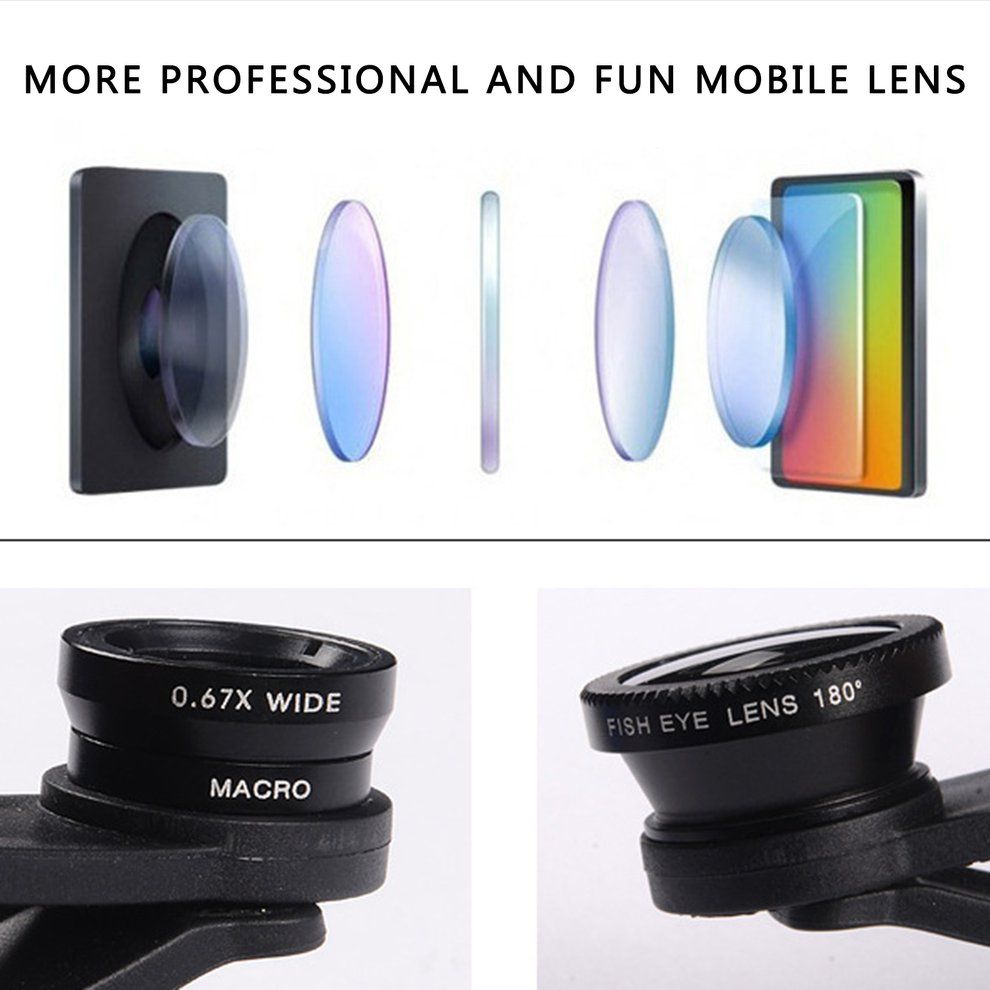 3 In 1 Fish Eye+Wide Angle+ro Clip On Camera Lens Set For Mobile Phone