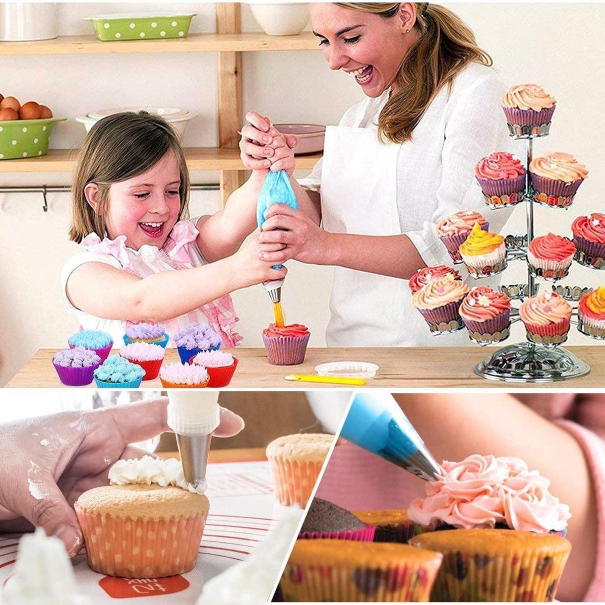 106Pcs Cake Decorating Supplies Kit Baking Fondant Tool Set Turntable Piping Bag Tip Pen Spatula DIY Cake Cupcake Decorating Icing Tool Set