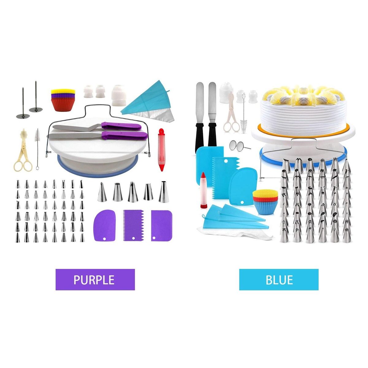 106Pcs Cake Decorating Supplies Kit Baking Fondant Tool Set Turntable Piping Bag Tip Pen Spatula DIY Cake Cupcake Decorating Icing Tool Set