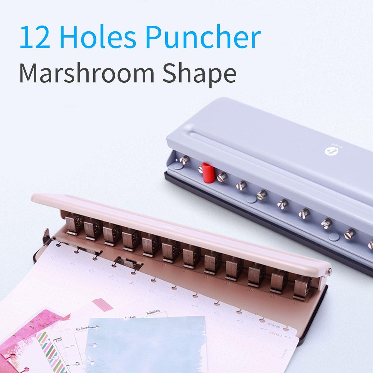 KW-triO Handheld DIY Mushroom 12 Holes Punch Puncher Paper Cutter with Ruler 6 Sheets Punch Capacity A4 / A5 / A7 / B5 for Office Home School Students Supplies