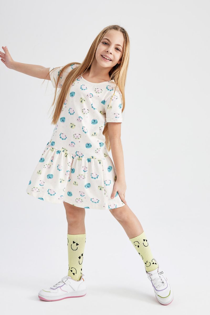Girl Casual Knitted Dress - Beige