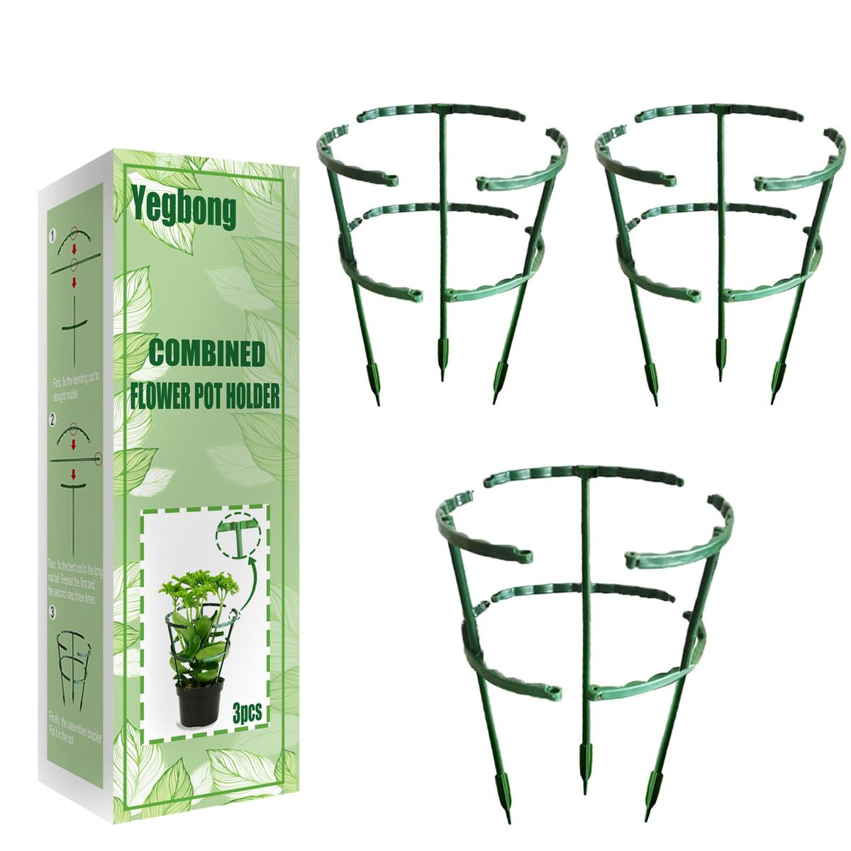 Yegbong 3Pcs Combined Flower Pot Holder Double-layer Plant Support Bracket for Small Pot Plants Grow Straightly Stem Guide