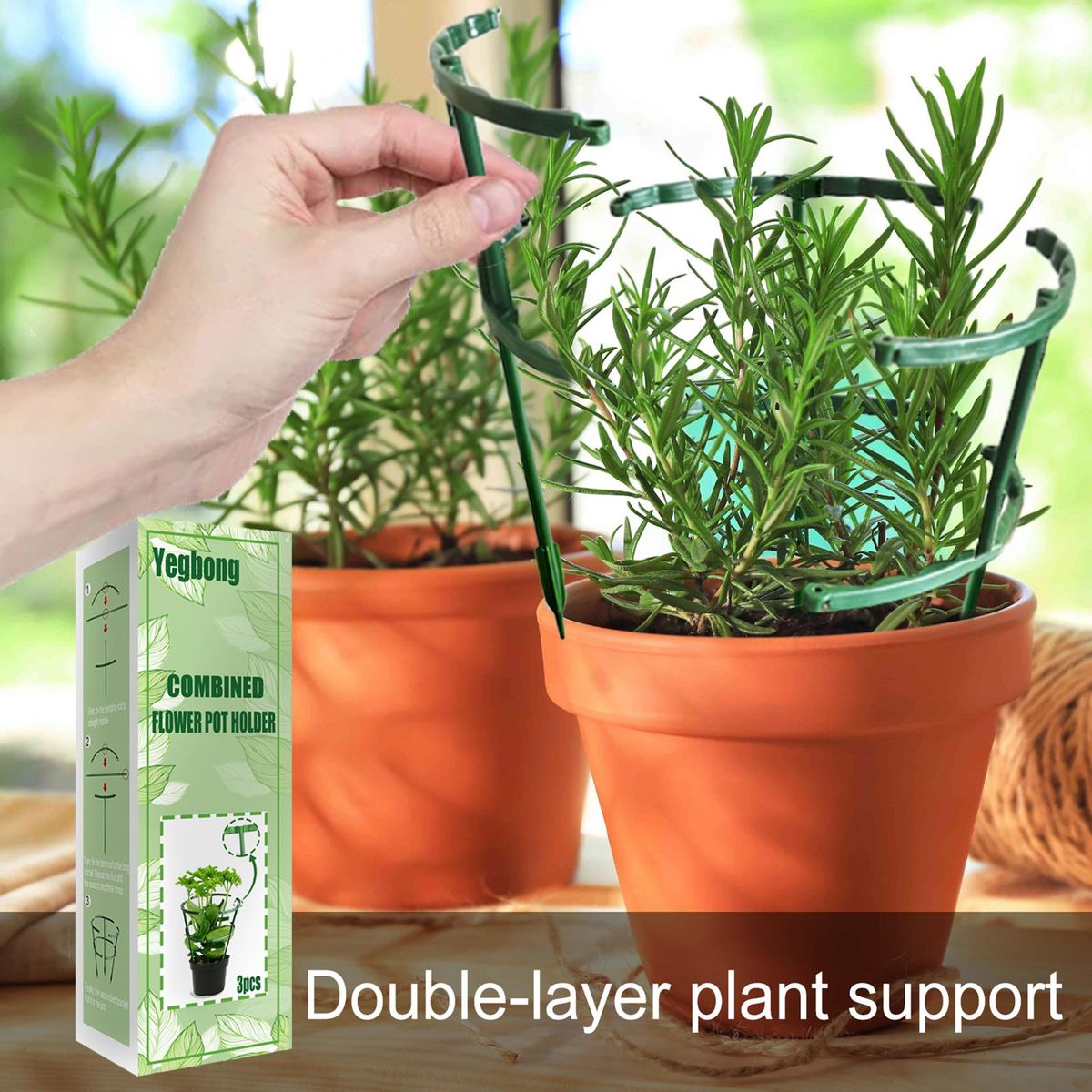 Yegbong 3Pcs Combined Flower Pot Holder Double-layer Plant Support Bracket for Small Pot Plants Grow Straightly Stem Guide