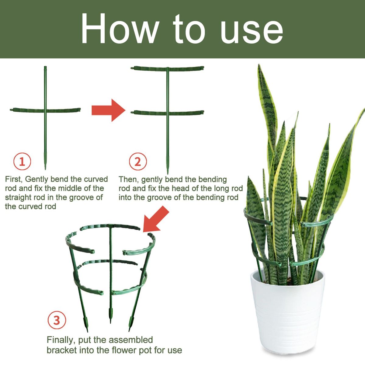 Yegbong 3Pcs Combined Flower Pot Holder Double-layer Plant Support Bracket for Small Pot Plants Grow Straightly Stem Guide