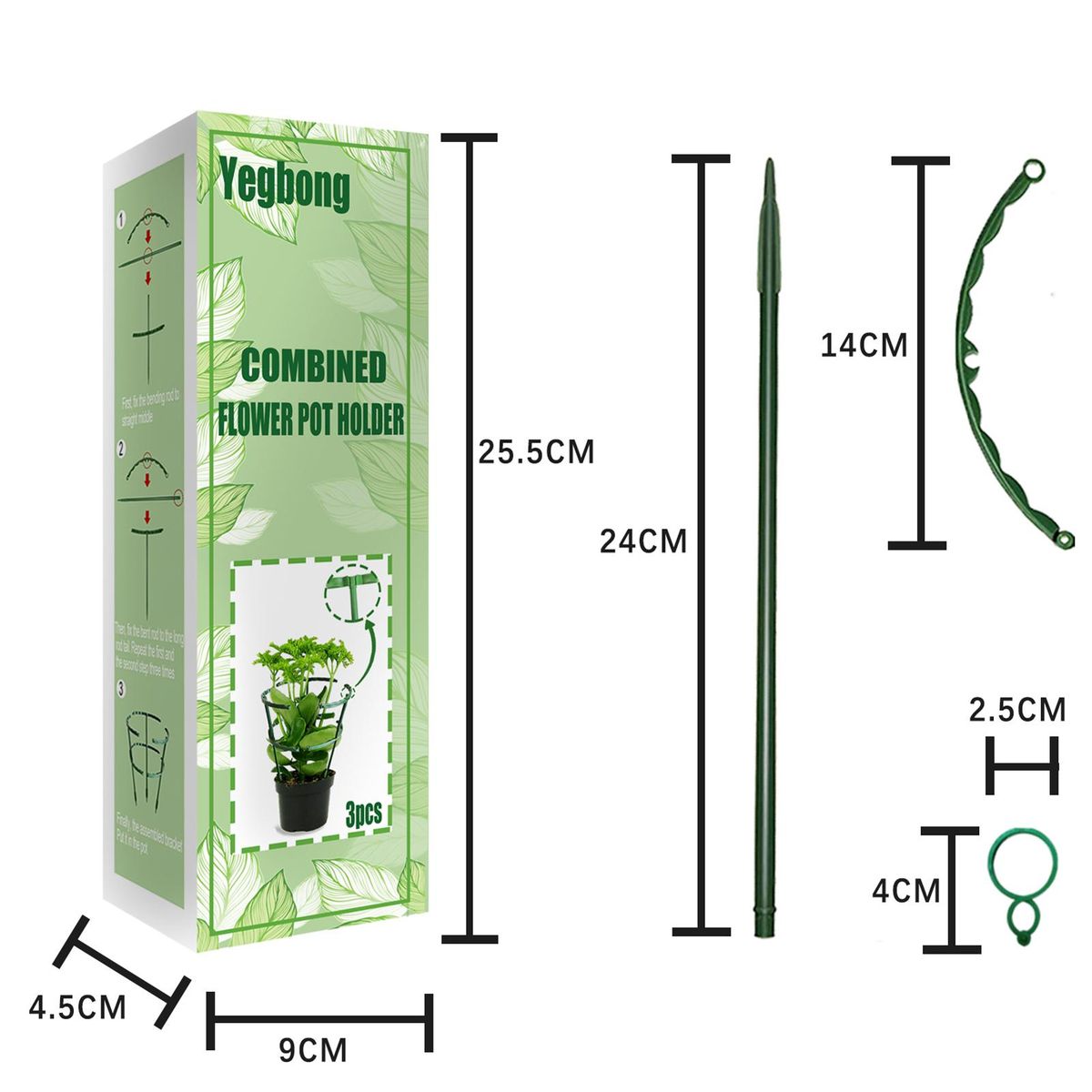 Yegbong 3Pcs Combined Flower Pot Holder Double-layer Plant Support Bracket for Small Pot Plants Grow Straightly Stem Guide