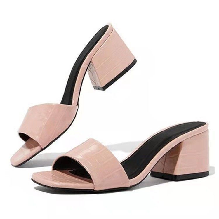 Women's Mid Heel Slippers Mules -  Nude