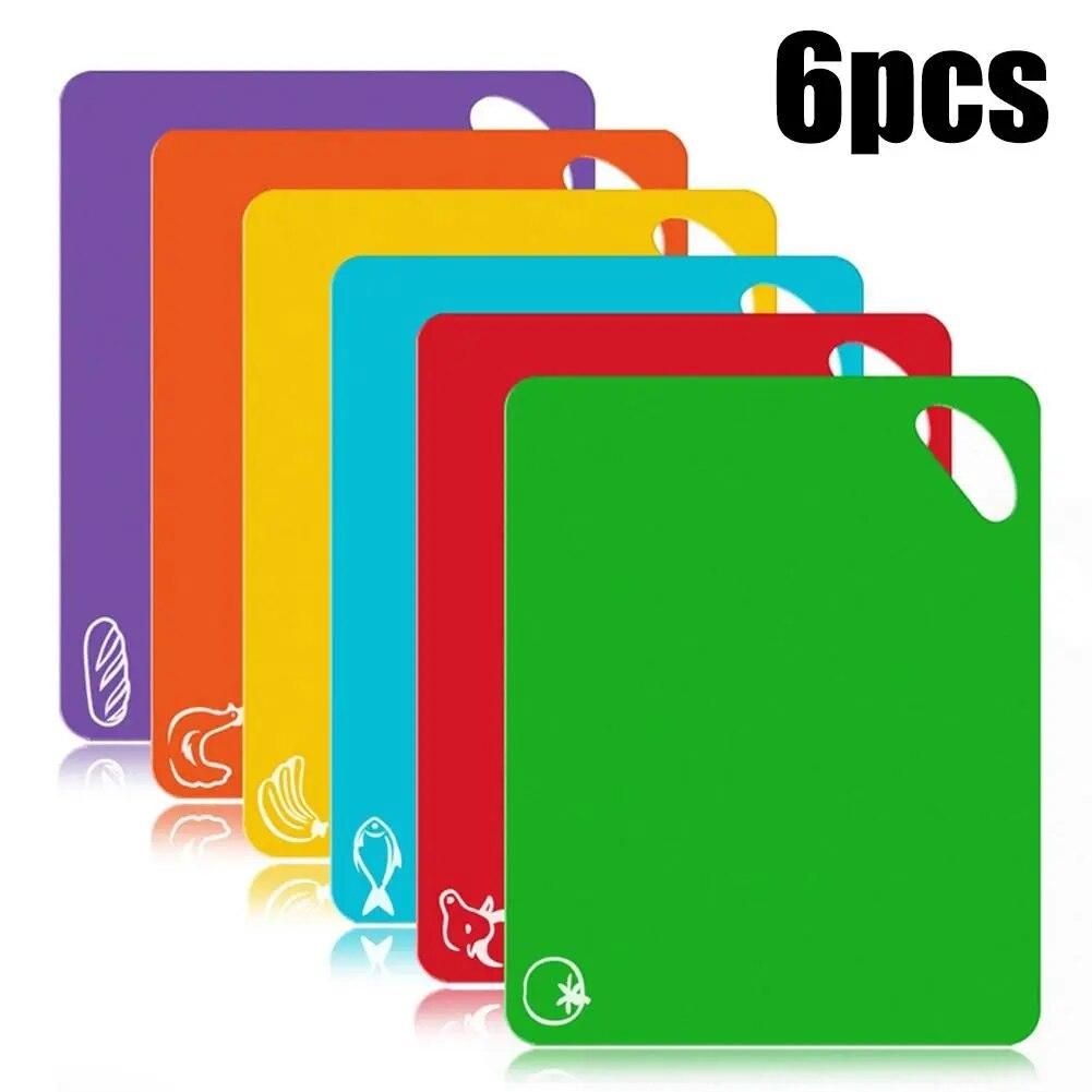 6pcs Colored Plastic Kitchen Cutting Board Mat Set Chopping Blocks Non-slip Cutting Board Dishwasher Safe Kitchen Gadgets