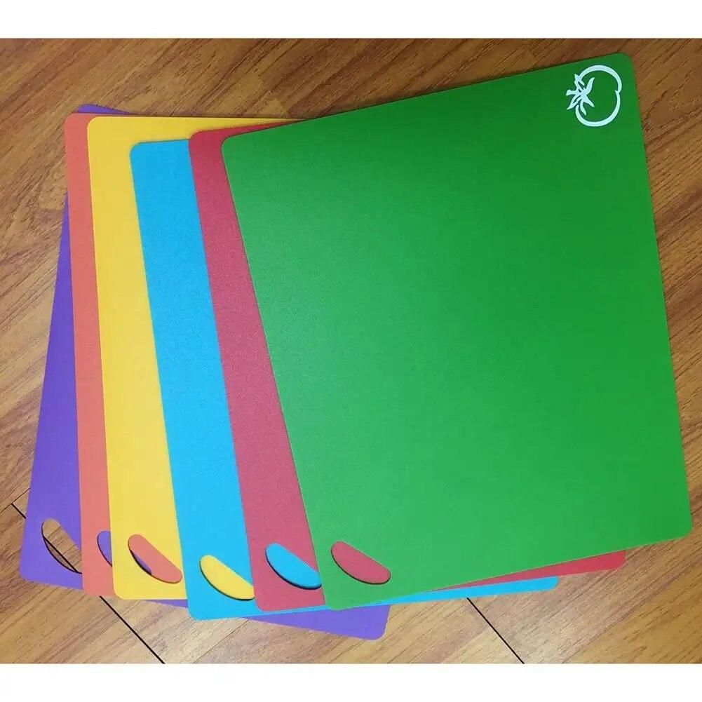 6pcs Colored Plastic Kitchen Cutting Board Mat Set Chopping Blocks Non-slip Cutting Board Dishwasher Safe Kitchen Gadgets