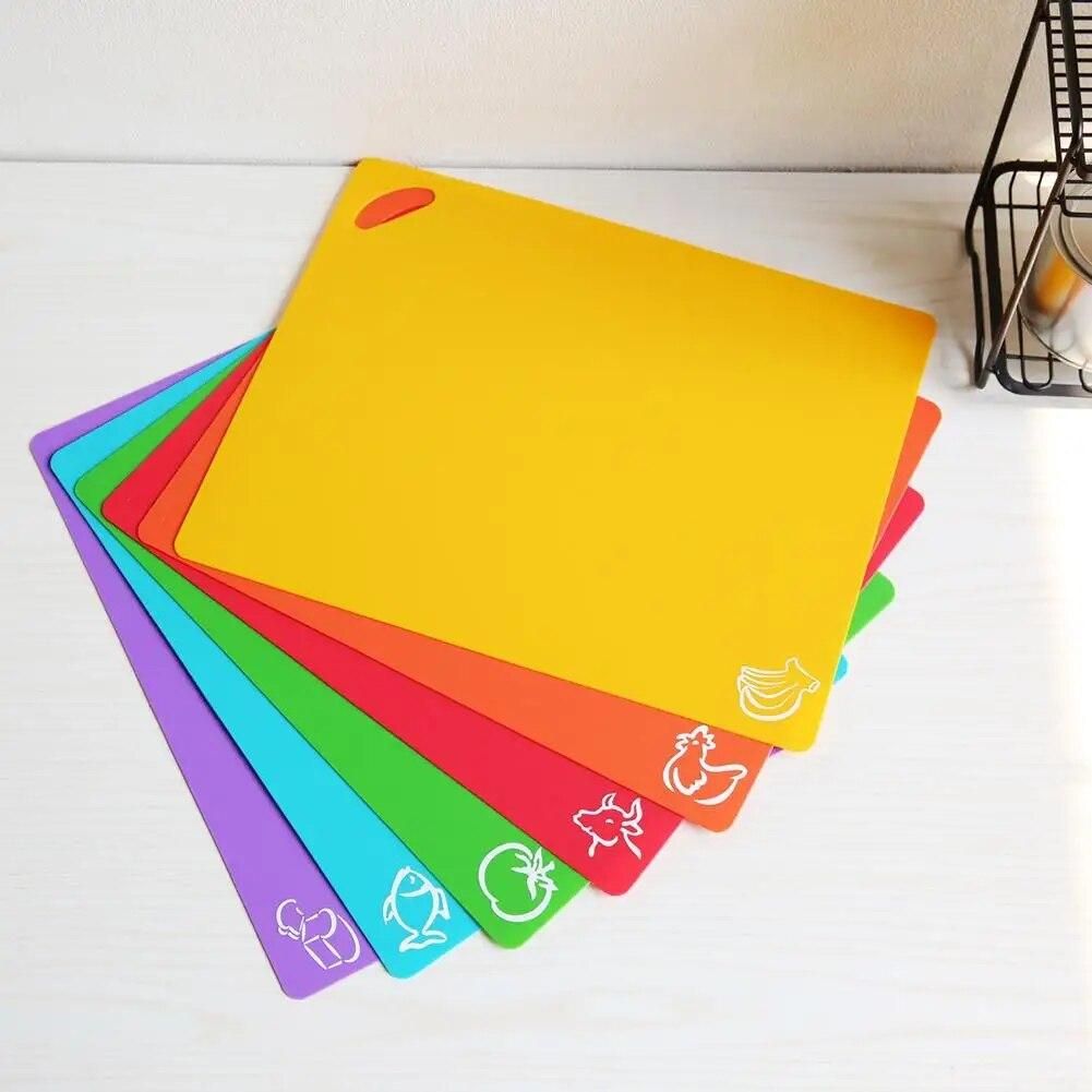 6pcs Colored Plastic Kitchen Cutting Board Mat Set Chopping Blocks Non-slip Cutting Board Dishwasher Safe Kitchen Gadgets