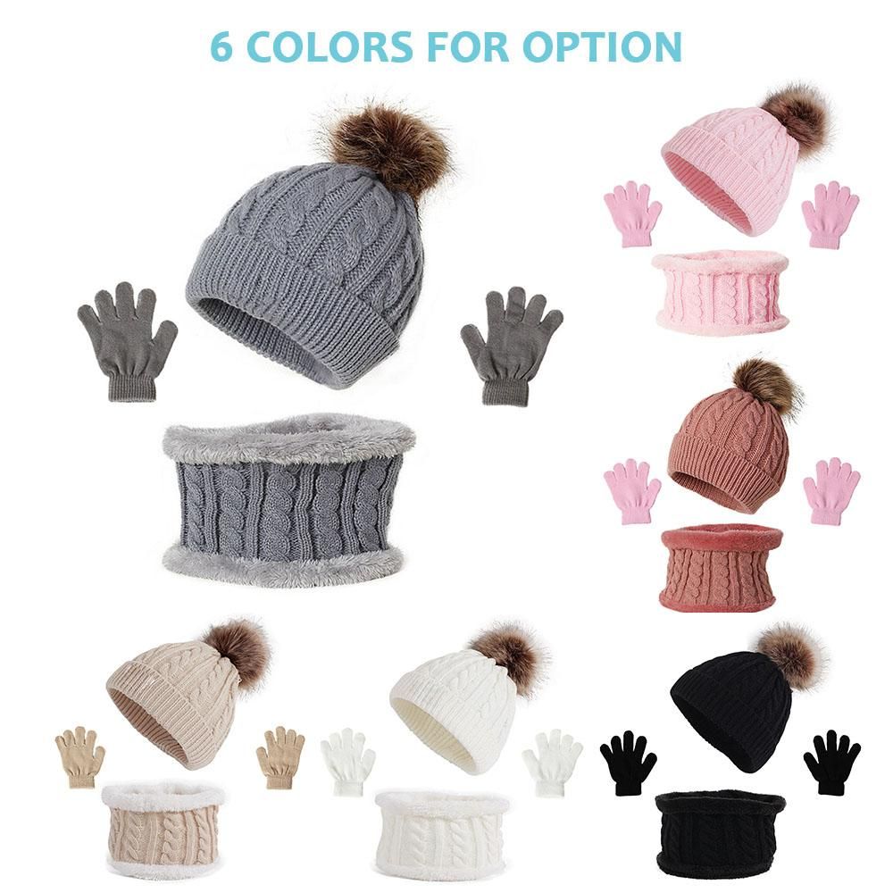 Hat Scarf Gloves Set Knitted Warm Hat Mittens Neck Warmer for Boys Girls