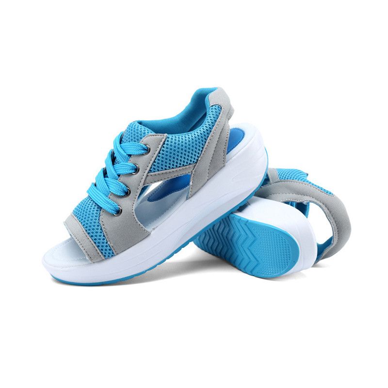 Ladies Fashion Sandals Platform Wedges Casual Slippers-Blue