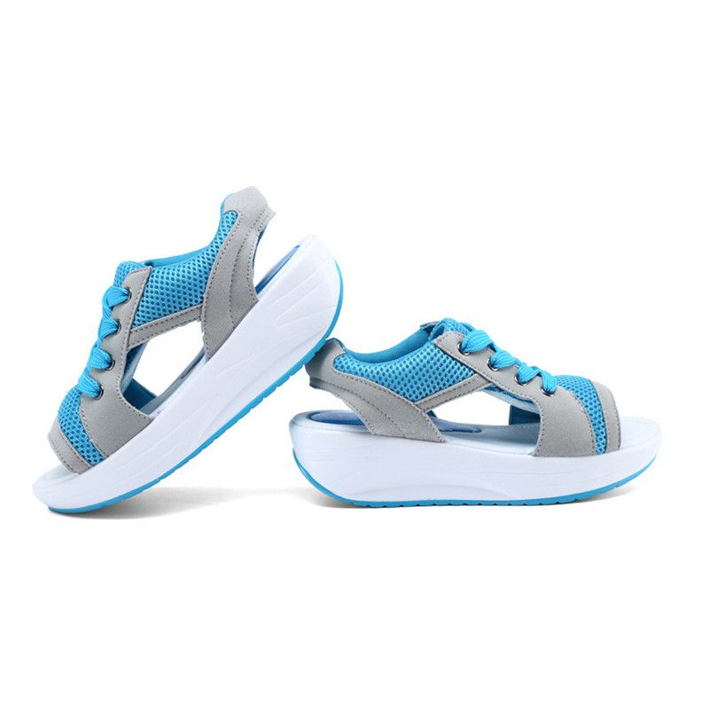 Ladies Fashion Sandals Platform Wedges Casual Slippers-Blue