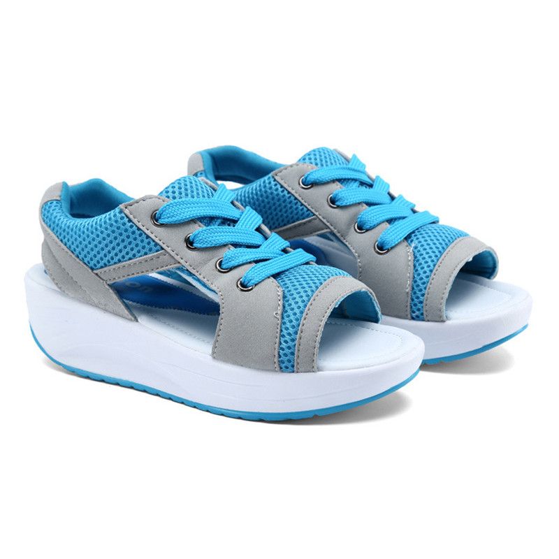 Ladies Fashion Sandals Platform Wedges Casual Slippers-Blue