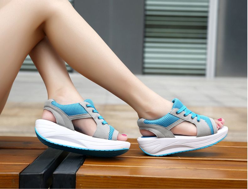 Ladies Fashion Sandals Platform Wedges Casual Slippers-Blue