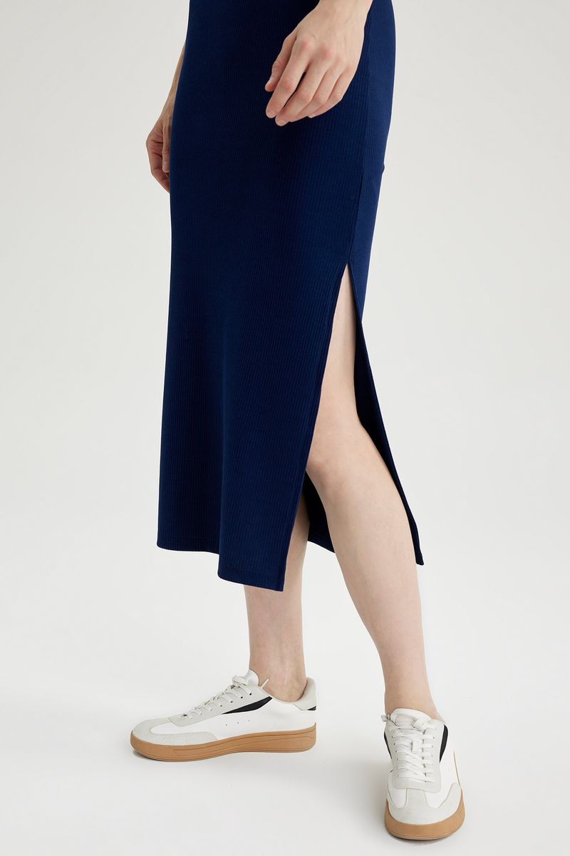 Woman Casual Straight Knitted Skirt - Navy