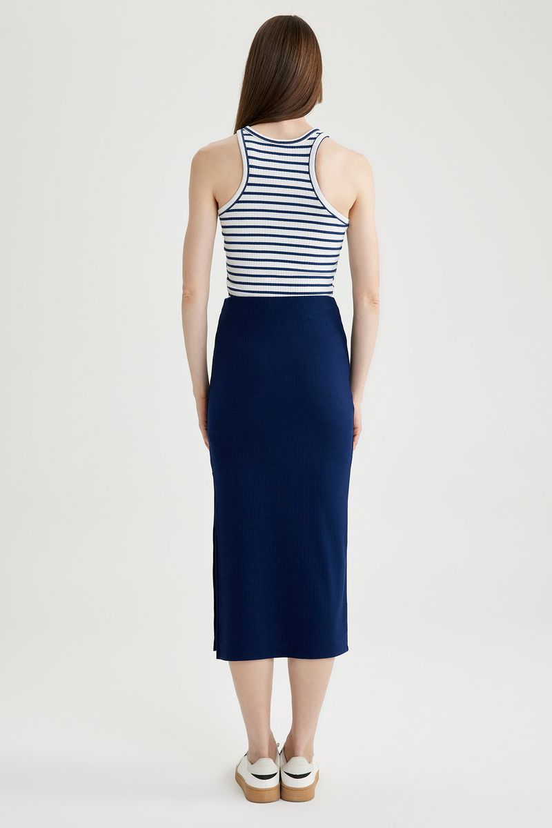 Woman Casual Straight Knitted Skirt - Navy