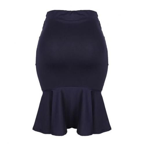 Midi Peplum Bodycon Skirt For Ladies - Navy Blue