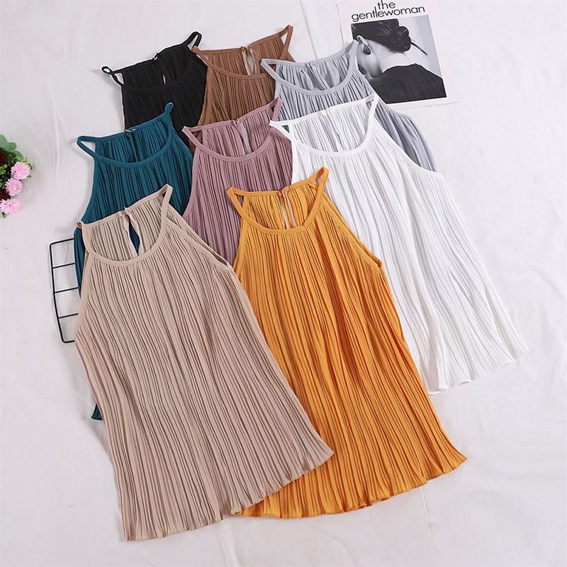 Women Summer Slim Tank Tops Camisole Chiffon Halter Off Shoulder O-neck