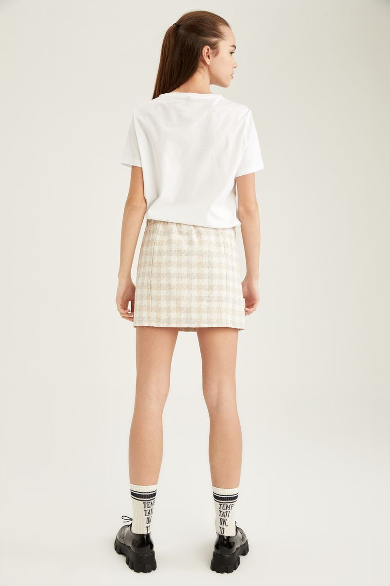 Woman Slim Fit  Woven Skirt - Ecru