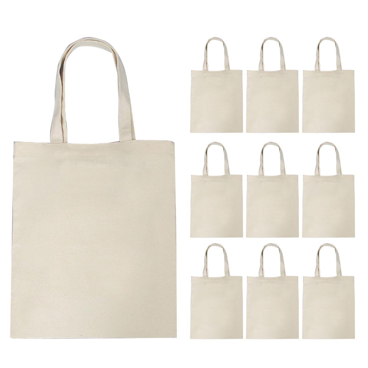 10PCS Canvas Bag Handbag Large Capacity Solid Color Foldable Reusable Lightweight Shopping Bag Cloth Bag Tote Bag