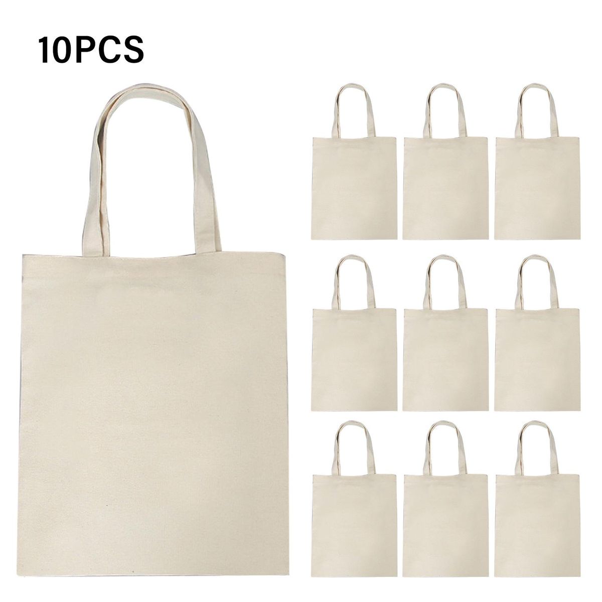 10PCS Canvas Bag Handbag Large Capacity Solid Color Foldable Reusable Lightweight Shopping Bag Cloth Bag Tote Bag