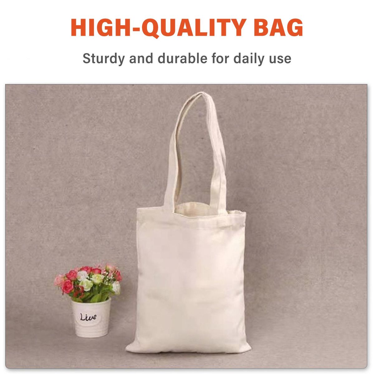 10PCS Canvas Bag Handbag Large Capacity Solid Color Foldable Reusable Lightweight Shopping Bag Cloth Bag Tote Bag
