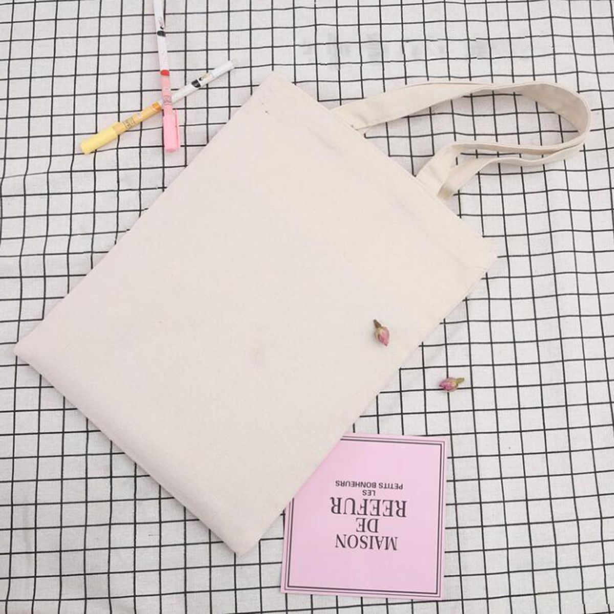 10PCS Canvas Bag Handbag Large Capacity Solid Color Foldable Reusable Lightweight Shopping Bag Cloth Bag Tote Bag
