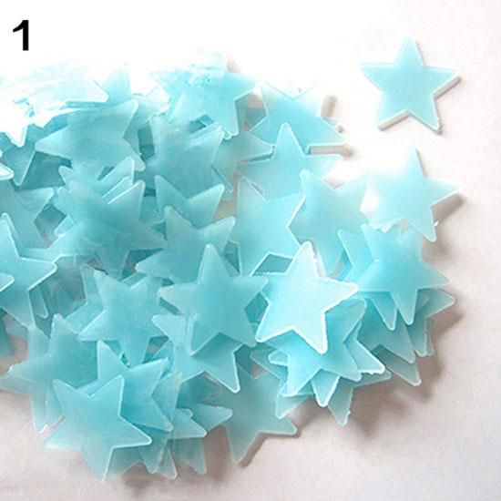 100/40Pcs 3D Glow in the Dark Stars Ceiling Wall Stickers Cute Living Home Decor-Blue