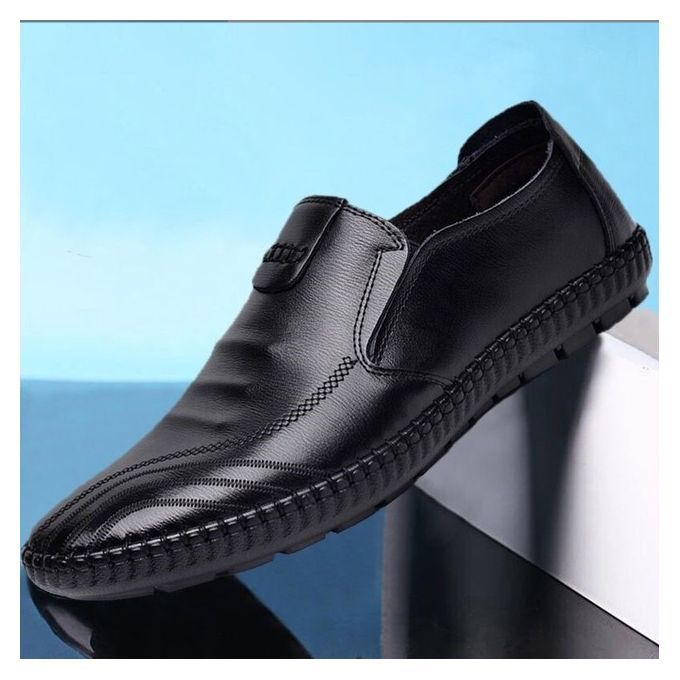 Casual Men's Loafers Slip On Men's Leather Shoes-Black