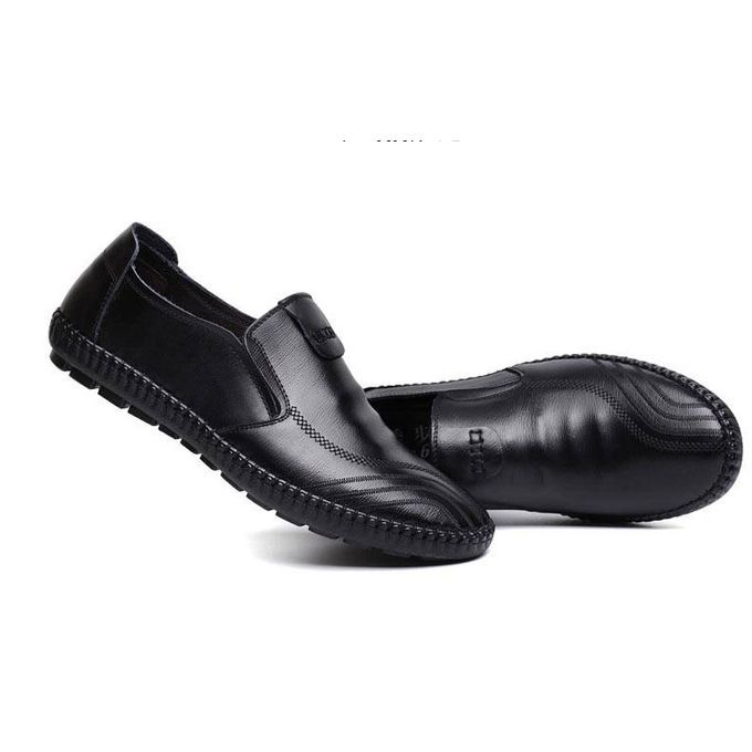 Casual Men's Loafers Slip On Men's Leather Shoes-Black