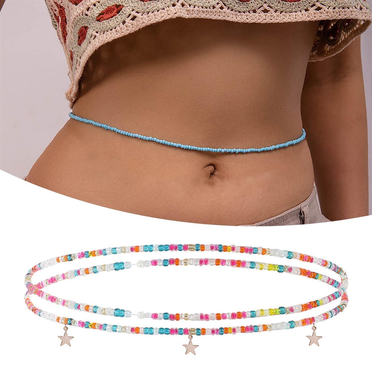 Waist Chain Heart Shell Star Pendant Stretch Waist Chain A