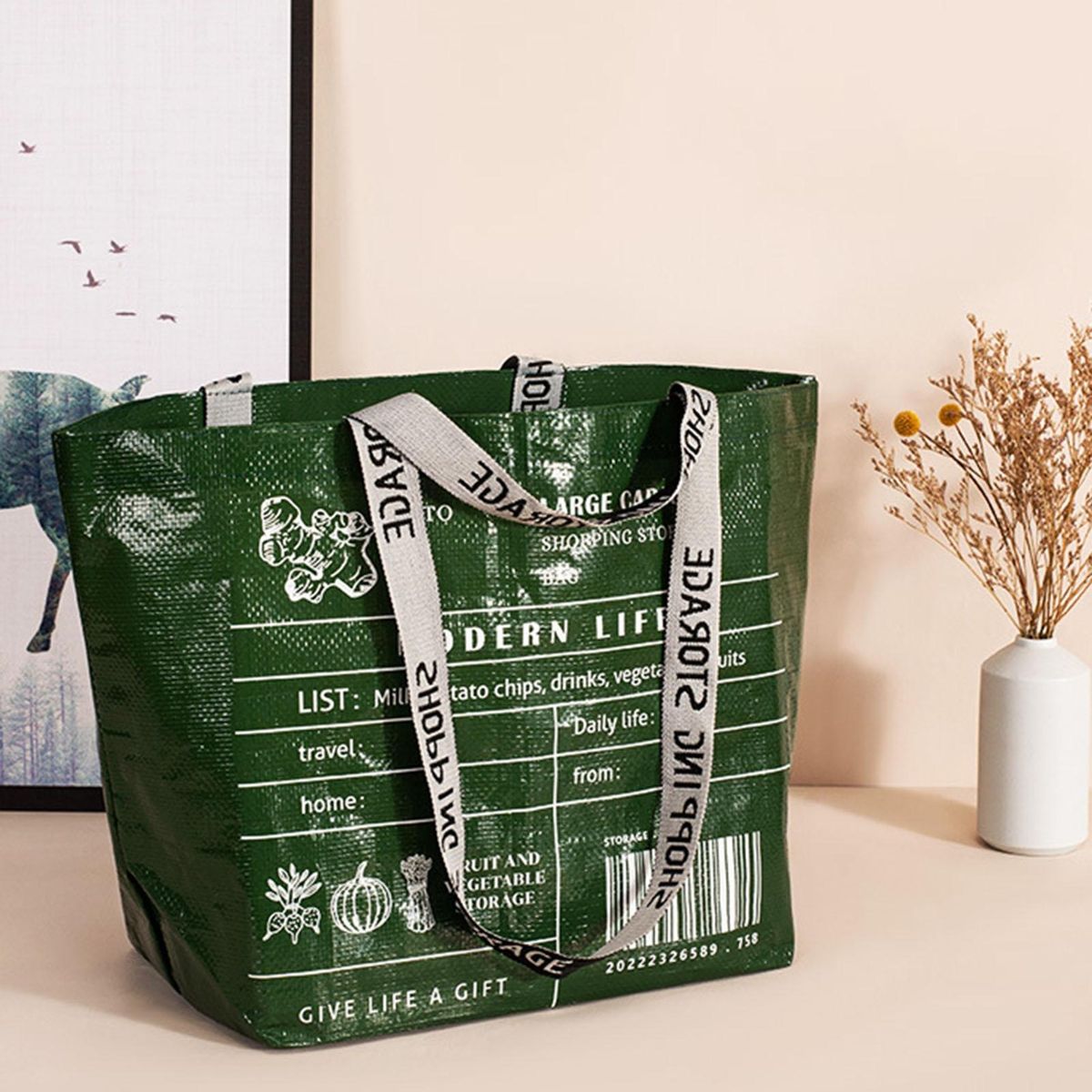 Shopping Handbag Large Capacity Storage Shopping Handbag Green