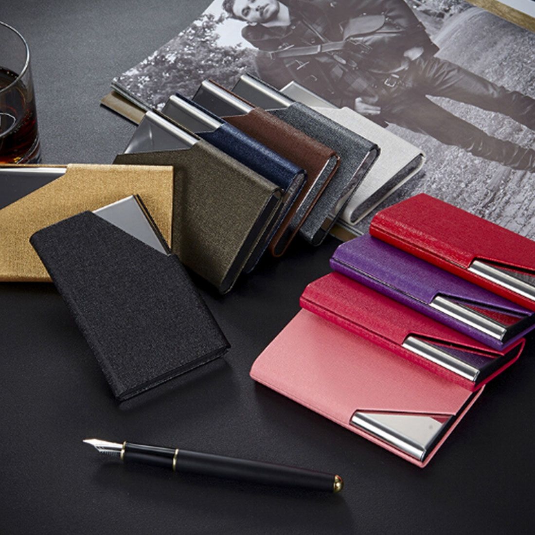 2 PCS Oracle Bone Texture Business Card Holder Wallet Credit Card ID Case Holder,