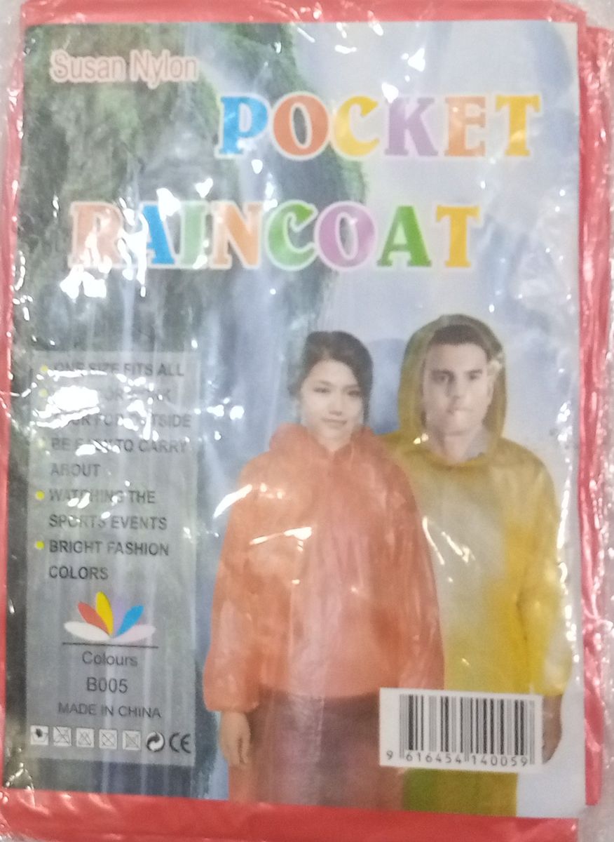 Pocket Nylon Raincoat Transparent - 2 Pcs Red