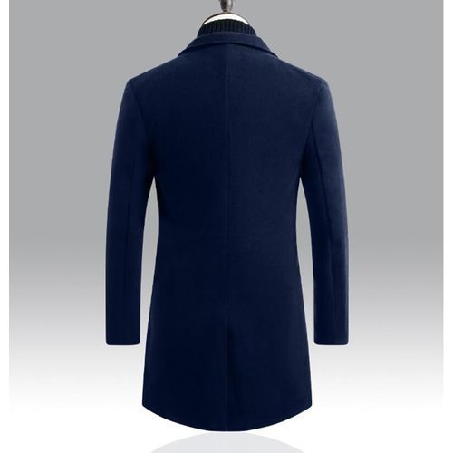 Navy Blue Autumn Winter New Men Woolen Coat Wool Mid-length Trench Single-breasted Jacket Male