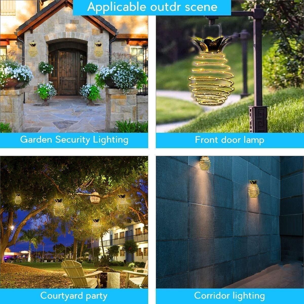 LED Solar Garden Lights Pineapple Fairy String Hanging Lantern Outdoor Waterproof Solar Lamp for Festival Home Garden Decoration