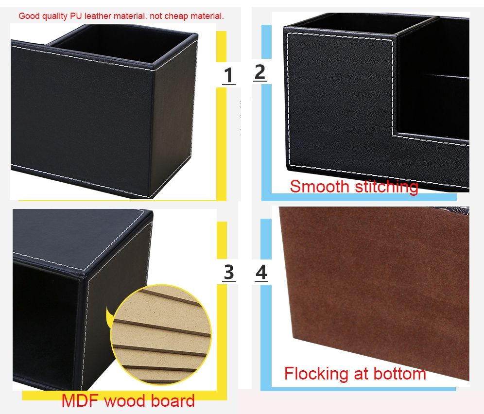 Creative Pen Support Fashion Leather Multifunctional Desktop Office Storage Pen Case Socket Double Pen Holder(Brown)