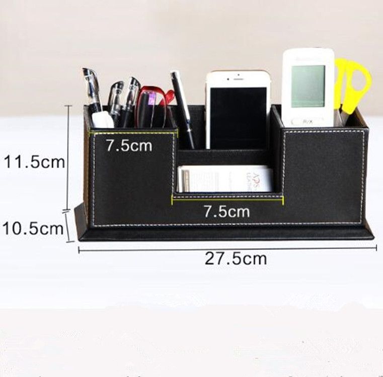Creative Pen Support Fashion Leather Multifunctional Desktop Office Storage Pen Case Socket Double Pen Holder(Brown)