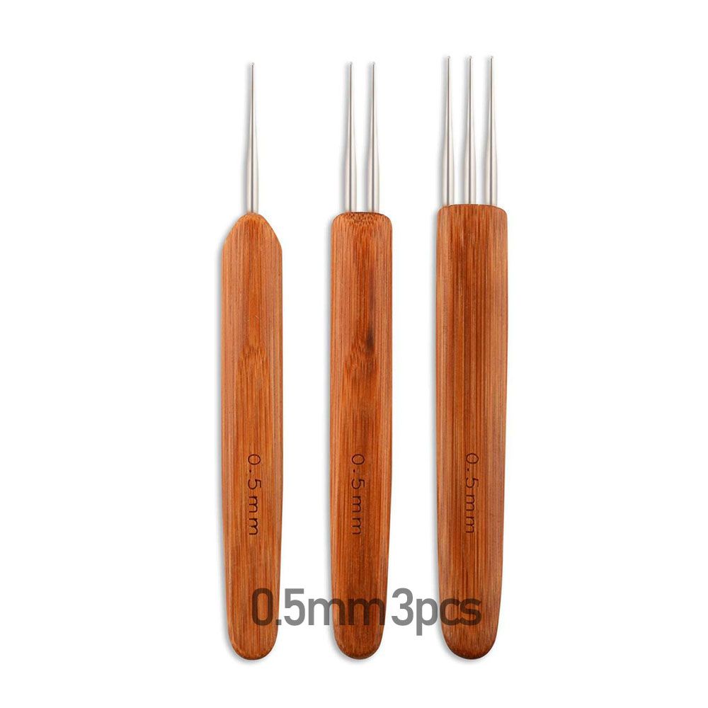 3Pcs/Set Crochet Hook Dreads Loc Crochet Needle Wooden 0.5mm