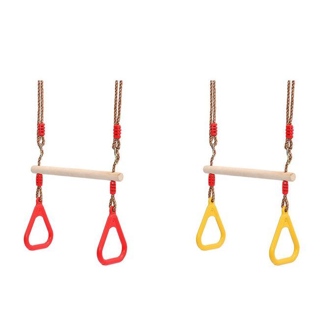 Multifun Tion Kids Adult Wood Trapeze Swing With Plasti  Rings-Red